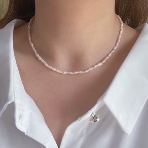 Rice Tiny Natural Baroque Fresh water Pearls Choker Necklace, Toggle Clasp
